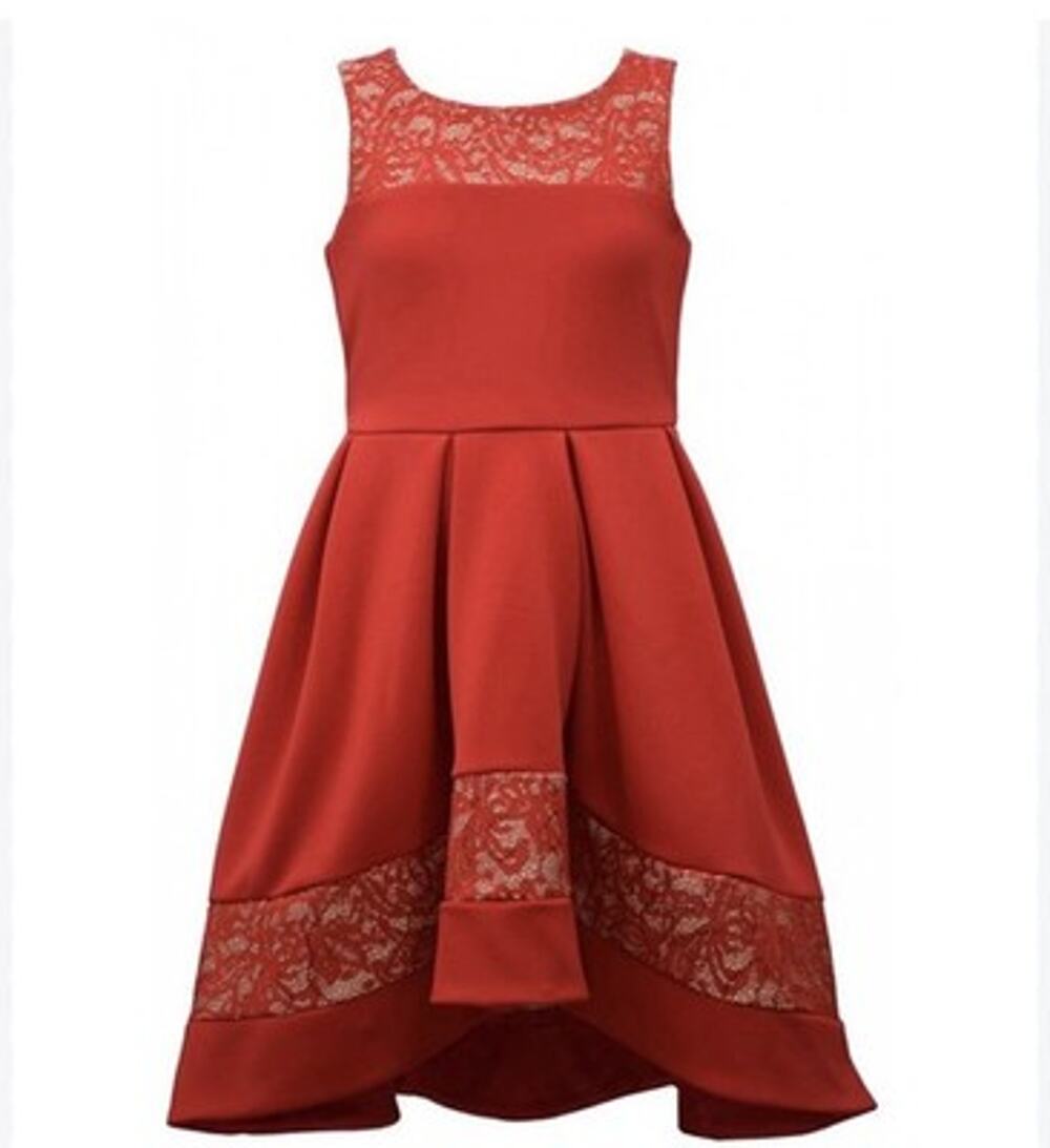 Bonnie Jean Girls Size 14 Red Hi Low Scuba Dress Christmas Lace Accents Party